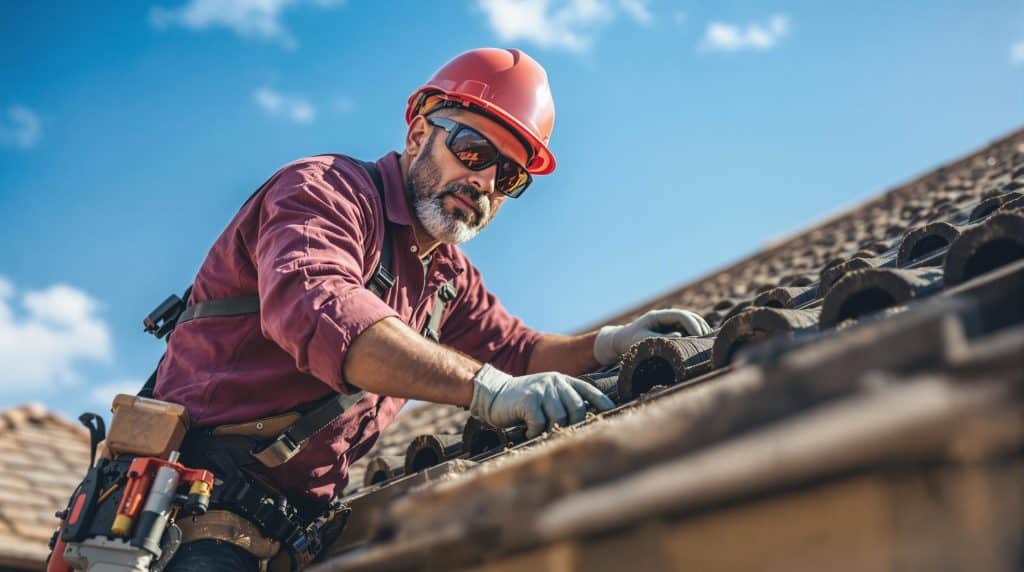 Roofer making precise adjustments to a newly constructed roof in Glendale, AZ.