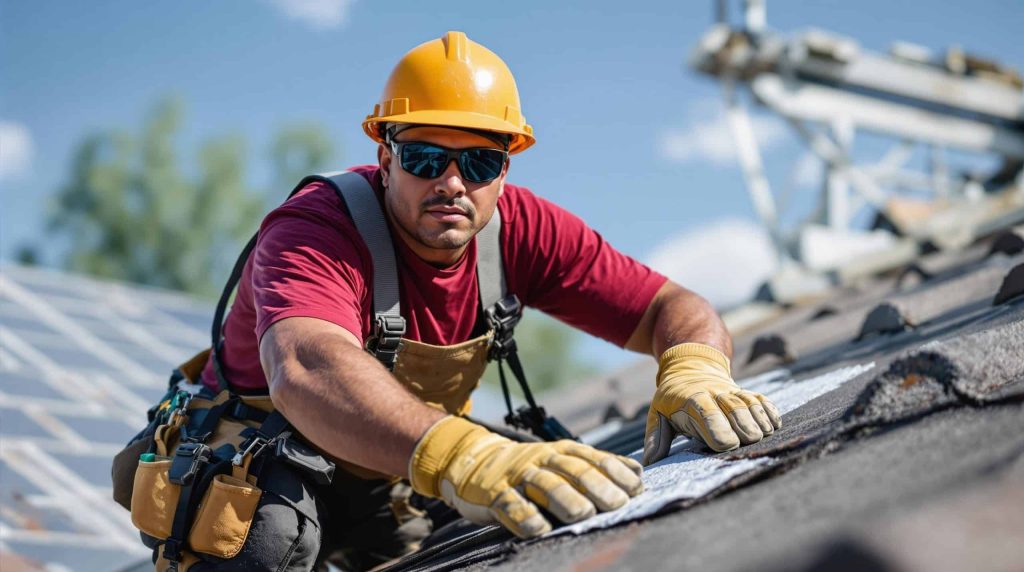 Roofer making precise adjustments to a pitched roof in Glendale, AZ.