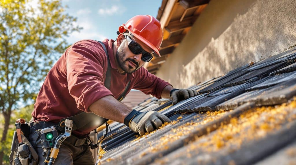 A skilled roofer laying down fresh roofing material during a replacement in Glendale, AZ.