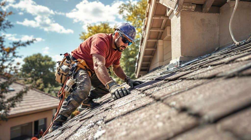A skilled roofer laying down asphalt shingles for a roof replacement in Glendale, AZ.